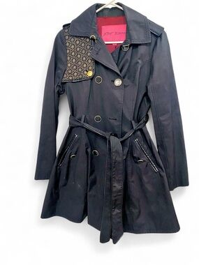 Vintage Y2K Betsey Johnson Black Trench Coat – Size Small